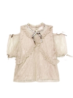 クロスフリルレースブラウス/ベージュ