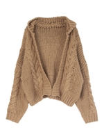 ケーブルデザインフーディーカーディガン/ベージュ