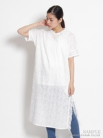 コットンローンワッシャー フラワーボーラーレース アシンメトリーワンピース/ホワイト