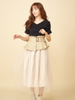 コルセットベルト付チュールスカート/ベージュ