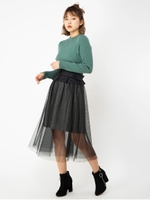 コルセット風チュール×へリンボンスカート/ブラック