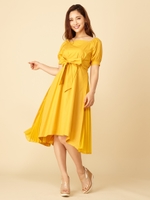 サイドプリーツオフショルダーワンピース/イエロー