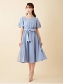 サイドレースギャザーワンピース/ブルー