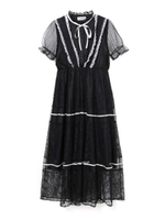 サテントリミングレースマキシワンピース/ブラック