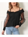 シースルースリーブオフショルブラウス/ブラック(027)