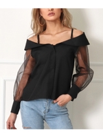 シースルースリーブオフショルブラウス/ブラック(027)