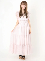 シアチェックティアードフリルマキシOP/ピンク