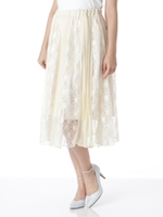 シフォンプリーツ×レーススカート/ベージュ