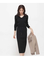 シャドウリブ切替ニットワンピース/ブラック