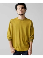 シルクカシミヤ袖裏ボーダークルーネックニット/マスタード3(063)