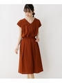 ジョーゼットタックミドルワンピース/レンガ(069)