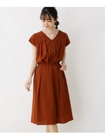 ジョーゼットタックミドルワンピース/レンガ(069)