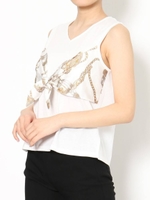 スカーフ柄リボントップス/WHT