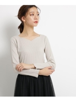 スカラップハートネックリブカットソー/ライトグレー(011)