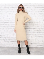 スタンドカラーワイドリブニットワン/ベージュ(005)