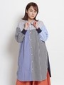 ストライプ／チェック　天竺×シャツブロードミックスワンピース（前後着用可）/チェック