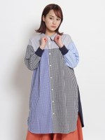 ストライプ／チェック　天竺×シャツブロードミックスワンピース（前後着用可）/チェック