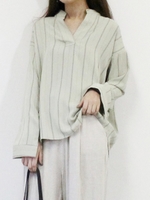 ストライプスキッパーブラウス/ライトグリーン