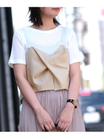 ストライプ柄ビスチェ付きリブTシャツ/ベージュ