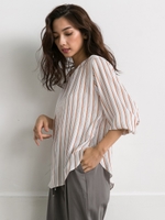 スリーブコンシャスカラーストライプブラウス/ホワイト系その他