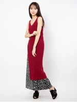 スリット入りロングニット/ボルドー