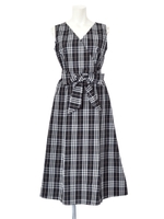 チェックカシュクールワンピース/ブラック
