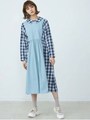 チェックコンビシャツワンピース/BLU