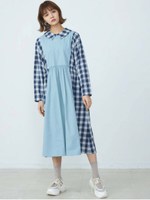 チェックコンビシャツワンピース/BLU