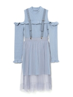 チュールコンビサスペンダーニットワンピース/ブルー