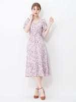 ツートンハナガラフロントボタンワンピース/ピンク