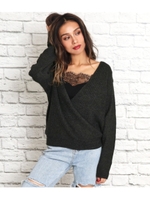 ディープカシュクールニットトップス/ダークグレー(028)