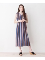 デシンストライプノースリワンピース/ネイビー(393)