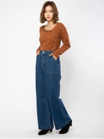 デニムベイカーフレアパンツ/ブルー