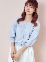 ドットシアーフローラニットカーディガン/ライトブルー