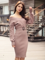 ドルマンカシュクールニットワンピース/ベージュ