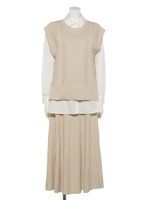 ニットベストスカートセット/ライトベージュ