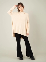 ネックスリットニットプルオーバー/ベージュ