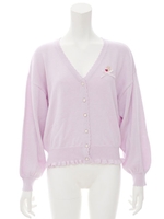 ハートリボン刺繍Ｖカーディガン/ラベンダー