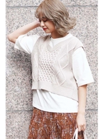 バックリボンショート丈ケーブルニットベスト/ベージュ(040)