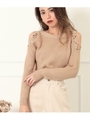 パール付肩あきニットトップス/ベージュ(005)