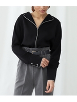 パイピングオープンカラーブラウス/ブラック(027)