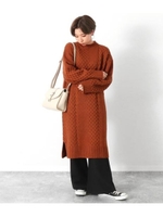 パッチワークケーブル柄ニットOP/ブラウン(015)