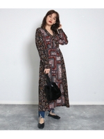 パッチワークフレアワンピース/ワイン(026)