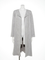 フェイクスエードノーカラーガウンコート/ライトグレー