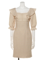 フリルショルダーストライプワンピース/ベージュ