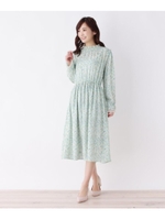フリルネックフラワーワンピース/ペールグリーン(120)