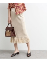 フリンジニットミモレ丈スカート/ナチュラル(050)