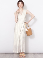 フレンチリネンベルト付きサロペ/アイボリー