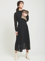 フロッキードットプリーツワンピース/ブラック