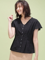 フロントボタンレースブラウス/ブラック